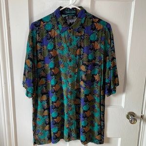 Men’s Button Down Shah Safari L Neon Leaf Pattern SOFT! Excellent Condition